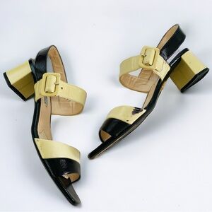 Prada Stunning Genuine Patent Leather Colorblock Pattern Slingback Sandals‎ Sz 9